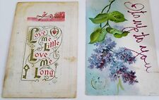 2 Vintage Greetings Postcards Card Ephemera Embossed Lilacs Love picture