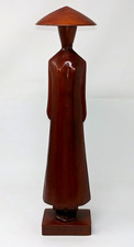 Vintage Hand-Carved Vietnamese Woman Statue with Ao Dai and Non La Hat  16