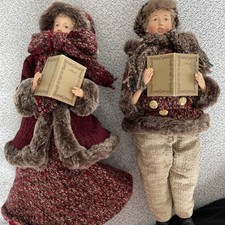 Two Vintage Christmas Carolers Caroling Dolls  Tallest 14.5” RARE Real Clothes picture