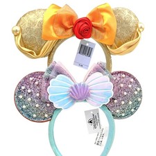 2PCS Disney- Beauty and the Beast Belle & Mermaid Ariel Minnie Ears Bow Headband picture