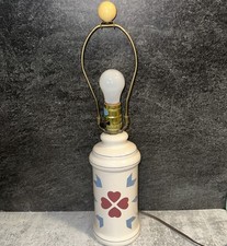 Vintage 1980s Cottagecore Patchwork Heart Ceramic Table Lamp Quilt Block Country picture