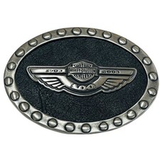 1903-2003 ~ HARLEY-DAVIDSON, 100th Anni. ~ Belt Buckle ~ NOS ~ Leather ,Vtg**** picture