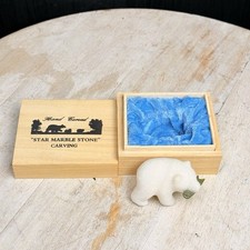 Vintage Star Marble Polar Bear Figurine Carving Nephrite Jade Fish Canada Boxed picture