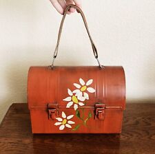 Vintage 1970s Dome Metal Lunchbox Hand painted Daisies picture