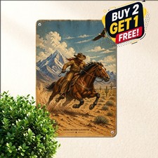 Cowboy Horses Eagle Western Country Art Vintage Metal Plaque 8x12 Tin Sign picture