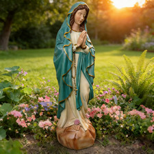 31 Inch Virgin Mary Garden Statue Outdoor, Handcrafted Teal Blue Robe picture