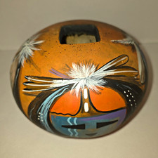 Vintage SAHMIE Signed Native American Painted Gourd Pot Vessel Hopi Tewa Art picture