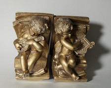 Universal Statuary W. Maratta Cherub Bookends Pair Gold Tone 1965 Signed picture