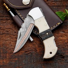 COPPER DAMASCUS Pocket Knife With Rosewood Handle Handmade Custom Folding Knife picture