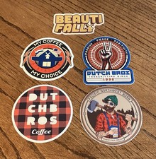 Lot Of 5 Vintage Dutch Bros Stickers My Coffee My Choice, Red Plaid, PNW, READ picture