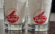 Vintage Mid Century Capital Airlines Rocks Glasses Set of 2 Excellent Condition picture