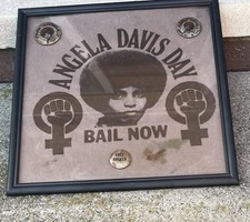 Vtg Black Panther Party Angela Davis Day Cloth Remnant + 3 Free Angela Pins picture