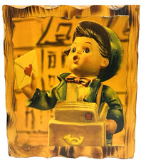 Vtg M.J Hummel Mail Boy Postman Wood Plaque Home Decor picture