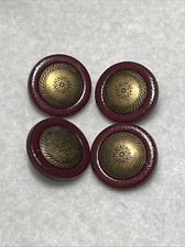 4 Vtg 3/4” Engraved Brass Purple Flower Mauve Buttons 1935, Rare, Collectible picture
