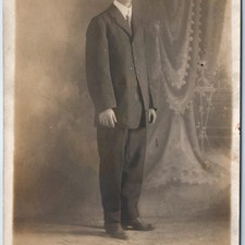 c1910s Young Gentleman Suit Studio Portrait RPPC Photo Postcard Standing Man picture