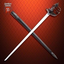 English Mortuary Half Basket-Hilt Sword & Scabbard. Full Tang Blade By Windlass picture