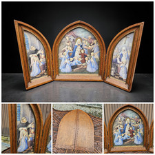 Antique Triptych 1946 WW2 watercolour painting wounded soldiers mary angels picture