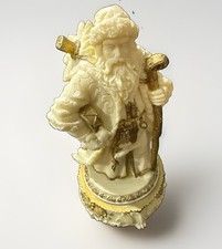 Vintage Jolly Old St. Nicholas Music Box White Christmas Gold Trim picture