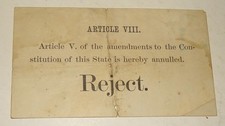 1889 Rhode Island Prohibition Ballot Article VIII Reject Amendment Slip Antique picture