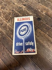 VINTAGE 1954 PURE GAS & OIL DEALERS ILLINOIS MAP SIGN GAS STATION ROAD MAP picture
