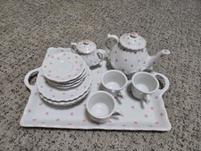 Gently used Andrea By Sadek Thailand Childrens Tea Set Pink Dots 14 Piece Set picture