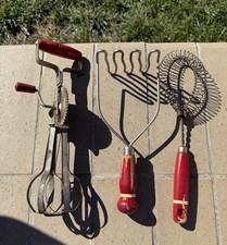 LOT 3 Vtg RED Handle Farmhouse Kitchen Utensils picture