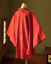 Vintage Japanese Kimono Haori Jacket Silk Red/Rose Pattern/Paulownia Montuki picture