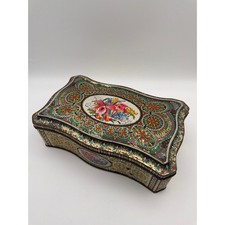 Vintage Dutch Embossed Mosaic Floral Biscuit Cookie Tin 10” x 6” Holland picture