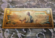 Jesus Christ John 3 16 2 Dollar 24k Gold Foil Collectible Novelty Banknote Mint picture