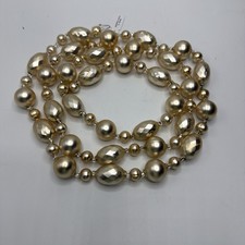 Vintage Czech Republic Glass Christmas Bead Garland Light Gold Tone 6' NEW picture