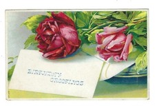 c1907 Birthday Greetings Postcard Roses/Flowers Embossed picture