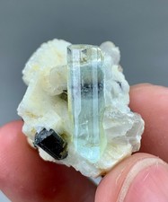 17gram Natural Transparent Aquamarine Crystal Combine Albite Matrix & Schorls picture
