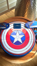 Loungefly Disney Captain America Shield Mini Backpack w/Wings Red White Blue picture