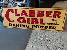 c.1971 Original Vintage Clabber Girl Baking Powder Sign Metal 2 Sided Kitchen picture