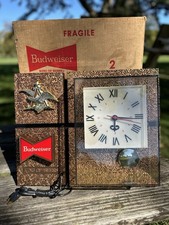 Vintage Budweiser 005-020 Lighted Pendulum Back Bar Clock Original Box picture