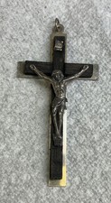 Vintage Italian Black Wood Inlay Crucifix 3 Inch Blessed Italy Pendant picture