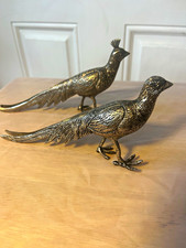 Vintage Pair of Silver Plated Pheasant Figurines - Mid Century Table Decor (2) picture