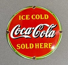 VINTAGE 12” DOMED COKE COLA SODA STORE PORCELAIN SIGN CAR GAS OIL MOTORCYCLE picture