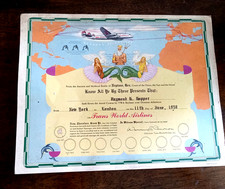 Original 1958 TWA TRANS WORLD AIRLINES Flight Certificate Neptune NY to London picture