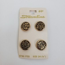 Vintage Streamline Buttons Gold Tone Crest Lion Crown Size 24 5/8 Inch 4 Count picture