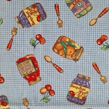 VTG Sharon Kessler Concord Tossed Canning Jars Checkered Blue Cotton Fabric 58