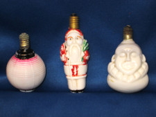 3 Antique Hand Blown Christmas Figural Electric Light Bulbs Santa, Clown, Ball, picture