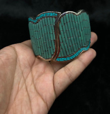 Wonderful Unique Vintage Tibetan Nepalese Cuff Bangle With Turquoise Stone picture