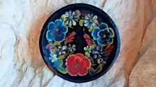 Vintage Hand Carved & Painted Mexican Folk Art Wood Floral Batea Bowl 11.25” picture