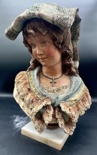 19th C Italian Polychrome Plaster, Woman Bust. Antique Italian Busts. picture