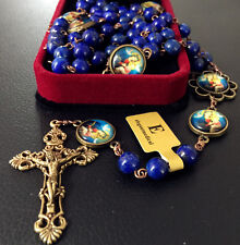 Vintage Lapis lazuli Beads Handmade 5 DECADE Rosary CATHOLIC NECKLACE Cross BOX picture