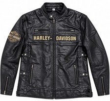 Harley-Davidson Real Leather Motorcycle Biker Jacket Black Men's 2XL picture