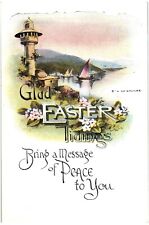 GLAD EASTER TIDINGS.MESSAGE OF PEACE.VTG 1925 POSTCARD*B27 picture