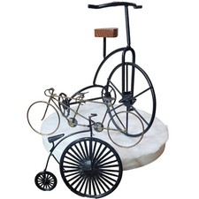Vintage Style Metal Bicycle Miniature Set Black Penny Farthing Tandem Decor 3pc picture
