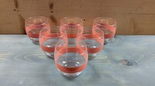 Vintage MCM Peach Striped Lowball Glasses Set of 6 Barrel Rocks Whiskey Glasses picture